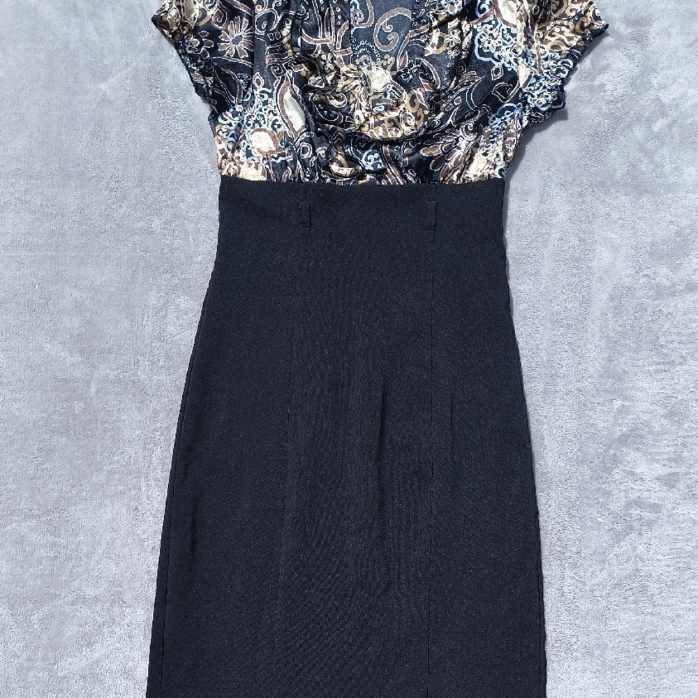 Black and White Cocktail Sheath Dress with Cowl Neck